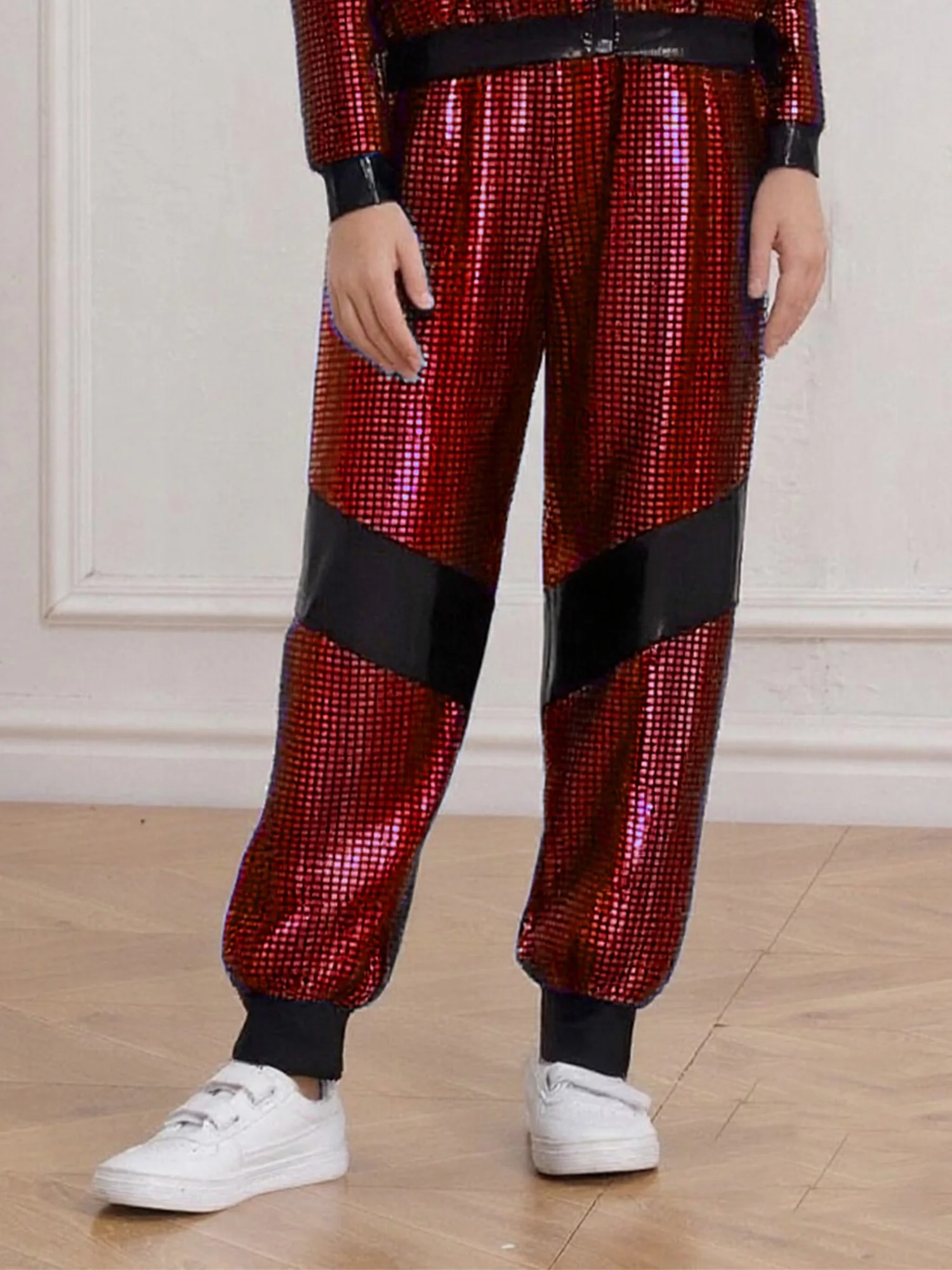 Calças de carga xadrez das crianças calças de dança de rua hiphop roupas discoteca streetwear meninos meninas metálico jazz dança traje