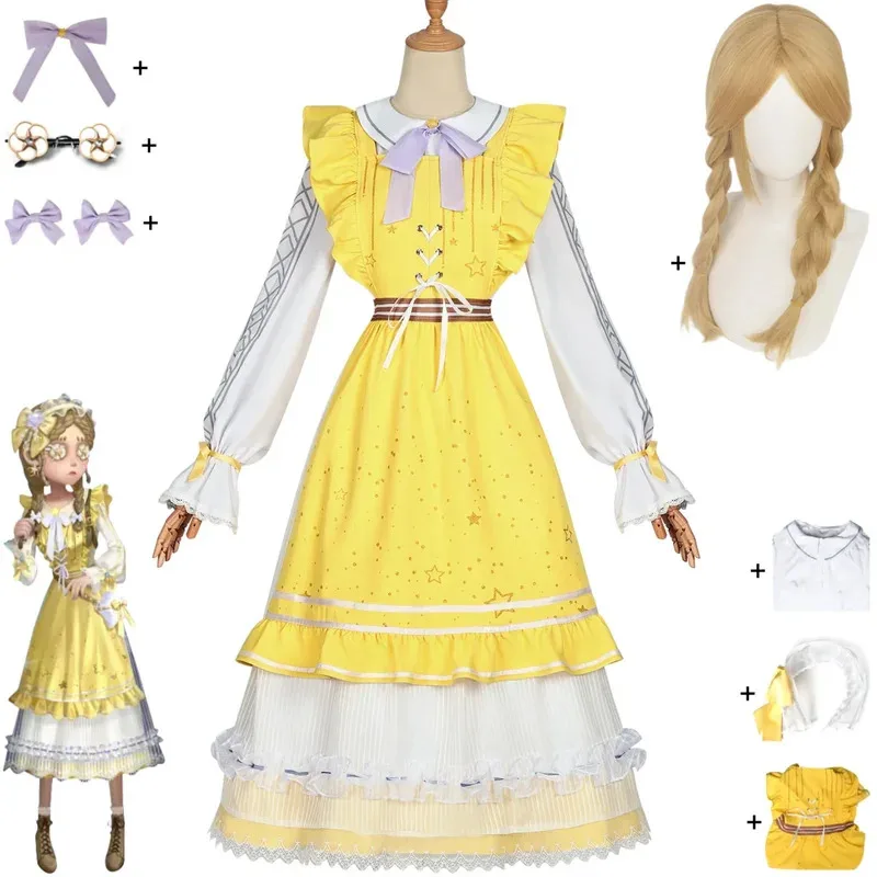 لعبة الهوية V آن ليستر لعبة التاجر التأثيرية فستان أصفر لامع أغطية الرأس شعر مستعار امرأة لطيف أنيمي حفلة اللعب الزي؛ 2