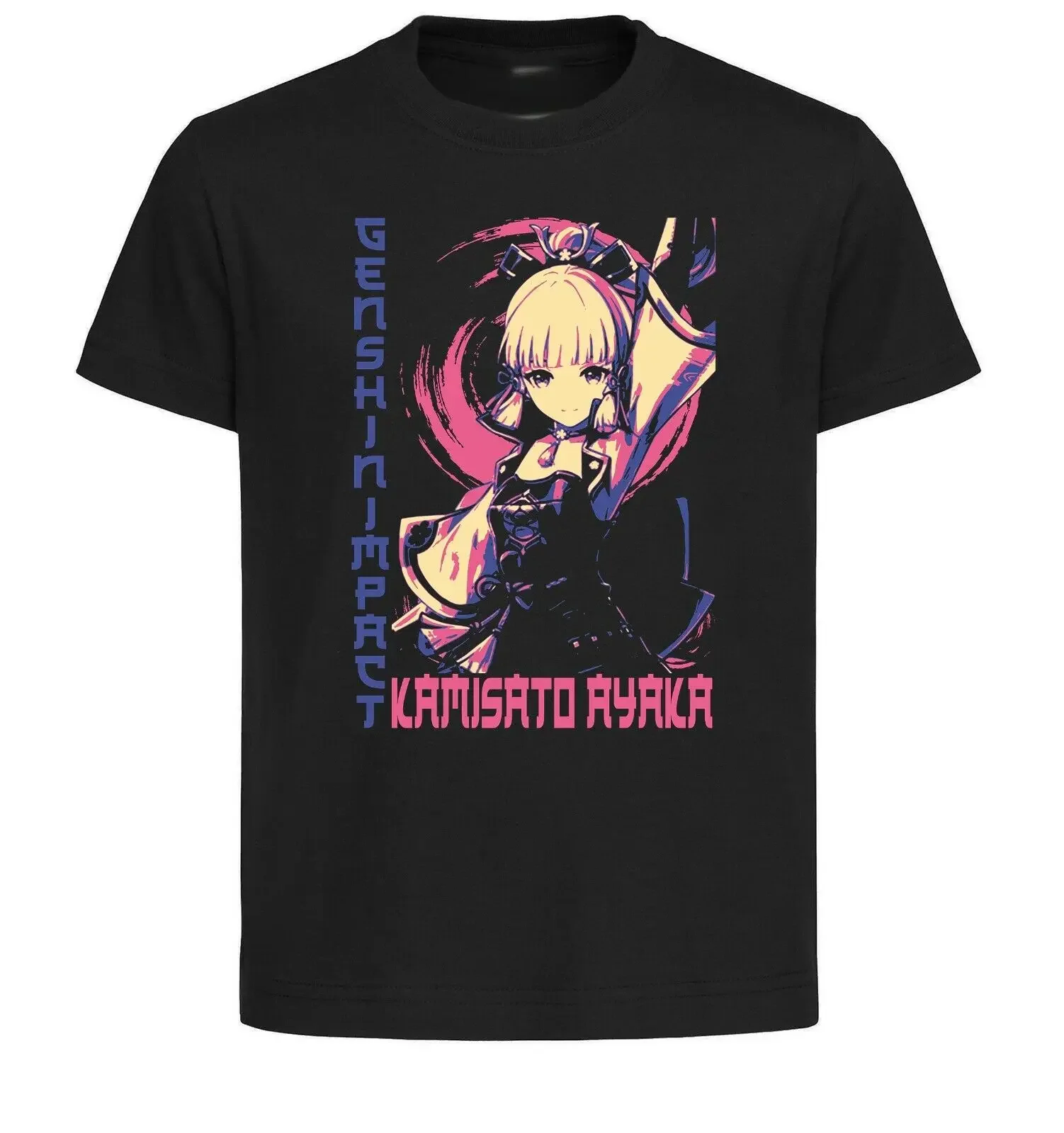 Black T-Shirt Black Jersey Japanese Style Genshin Impact Kamisato Ayaka-