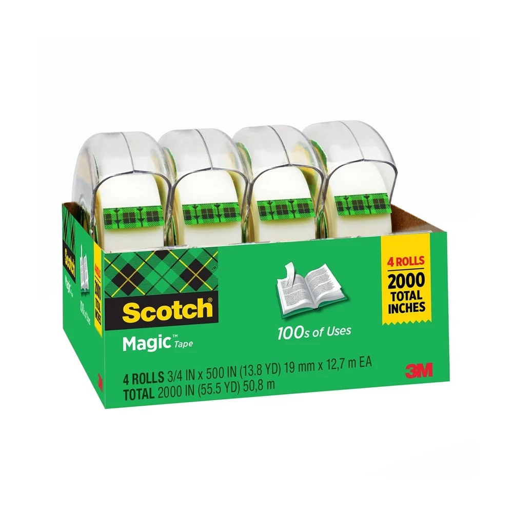 양면 투명 테이프 디스펜서 영구 접착제 스크랩북 아트 프로젝트 사무용품 4팩 3/4인치 x 500인치