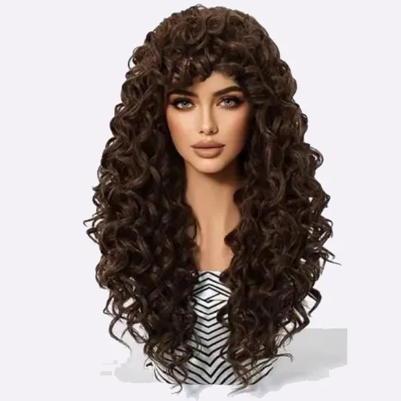 Retro Dark Brown Medium Long Spiral Shaped Wig With Dense Hair Volume And Curly Hair, Available For Wholesale