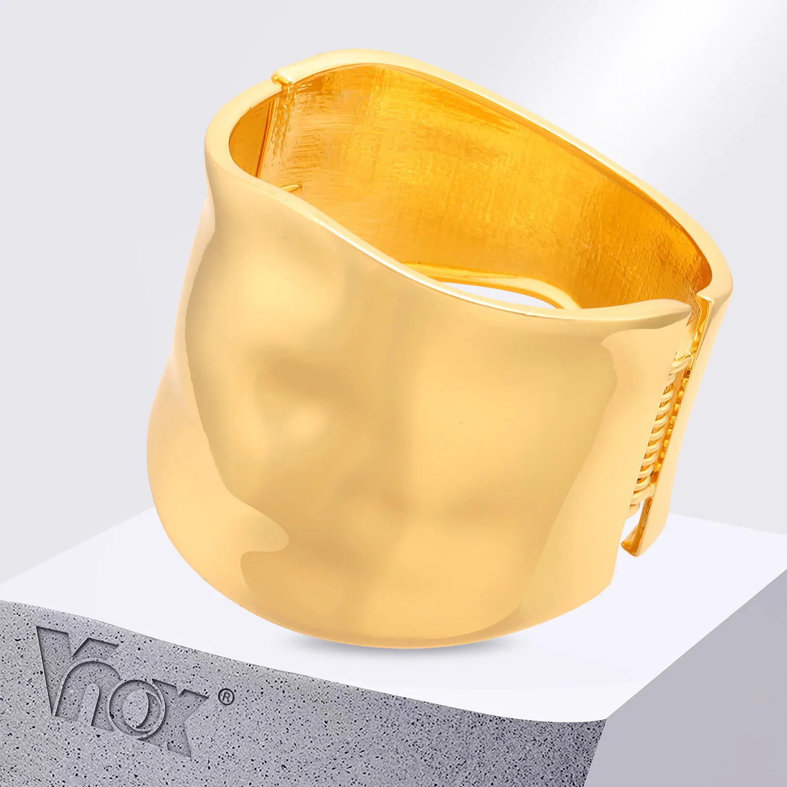 

Vnox Chunky Bangles Gold Plated For Women Girls,Wide Hand Polished Irregular Open Bangles,Luxury Jewelry Easy To Wear Party