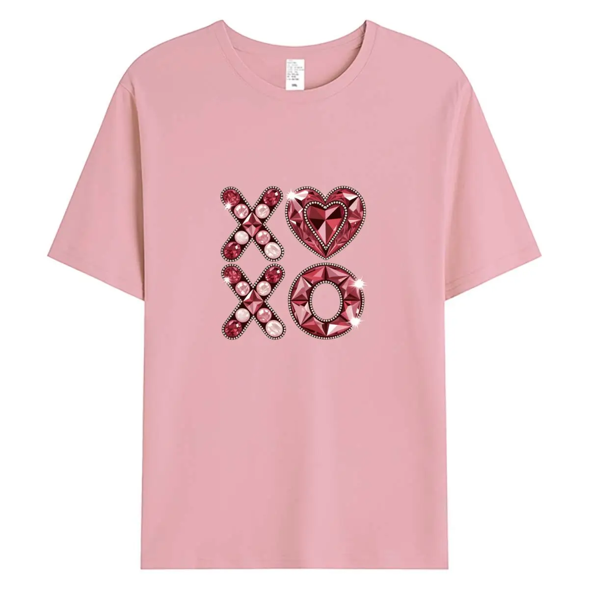 

XOXO Rhinestone Heart Graphic Print T-Shirt Women Y2K Luxury Gemstone Letter Tee Aesthetic Pink Diamond Top Valentine's Gift