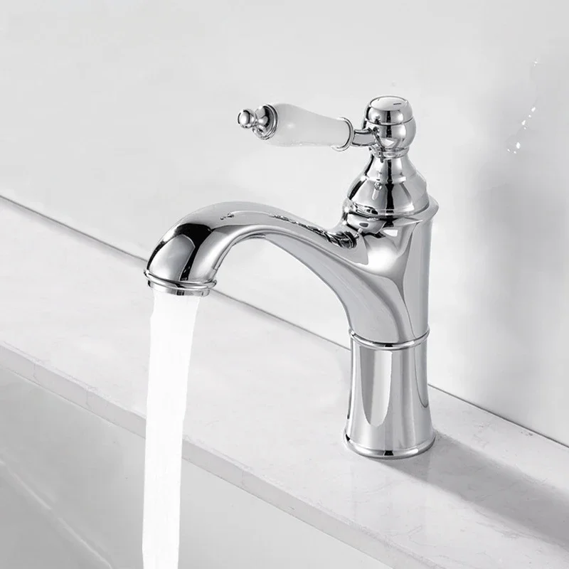 Grifo de lavabo Retro francés totalmente de cobre, mueble de baño para inodoro debajo del lavabo del mostrador, grifo contra salpicaduras de frío y caliente