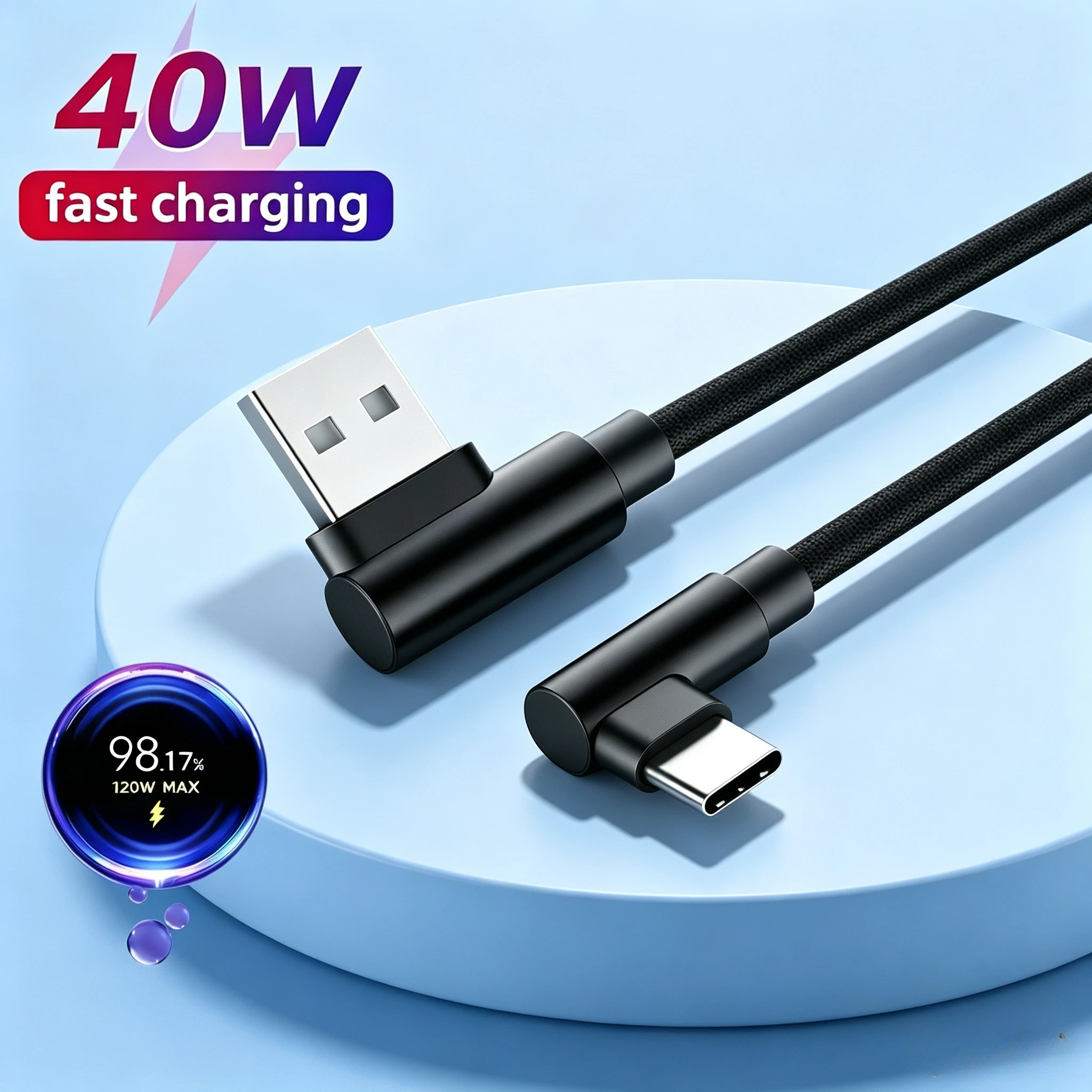 Câble de charge ultra rapide Type C 40W 5A, coudé à 90 degrés, USB vers USB-C, charge rapide, cordon de données pour Samsung Huawei Xiaomi 17