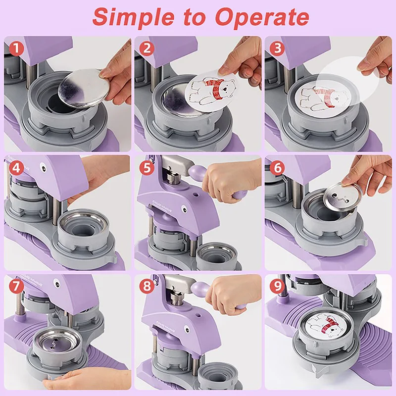 

Purple New Button Badge Maker Machine With 58mm Mold Household Badges, Buttons DIY Machine Rotary Press Badge Making Hand Tools