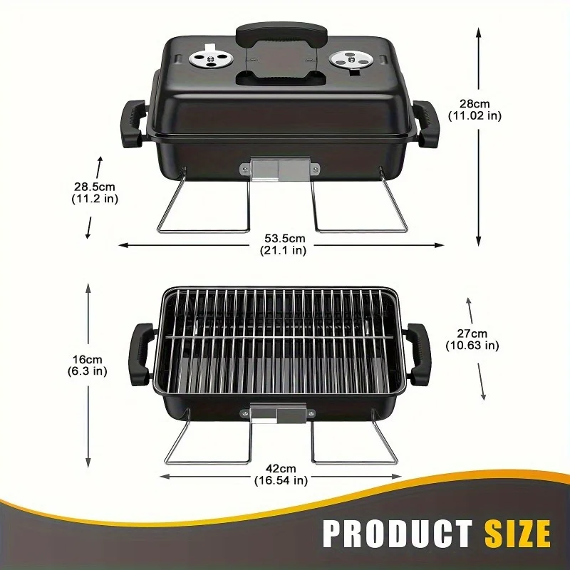 21-Inch Portable Charcoal Grill - Folding, Insulated, Stainless Steel Outdoor Grill for 3-5 People - Perfect for Camping, Picnic