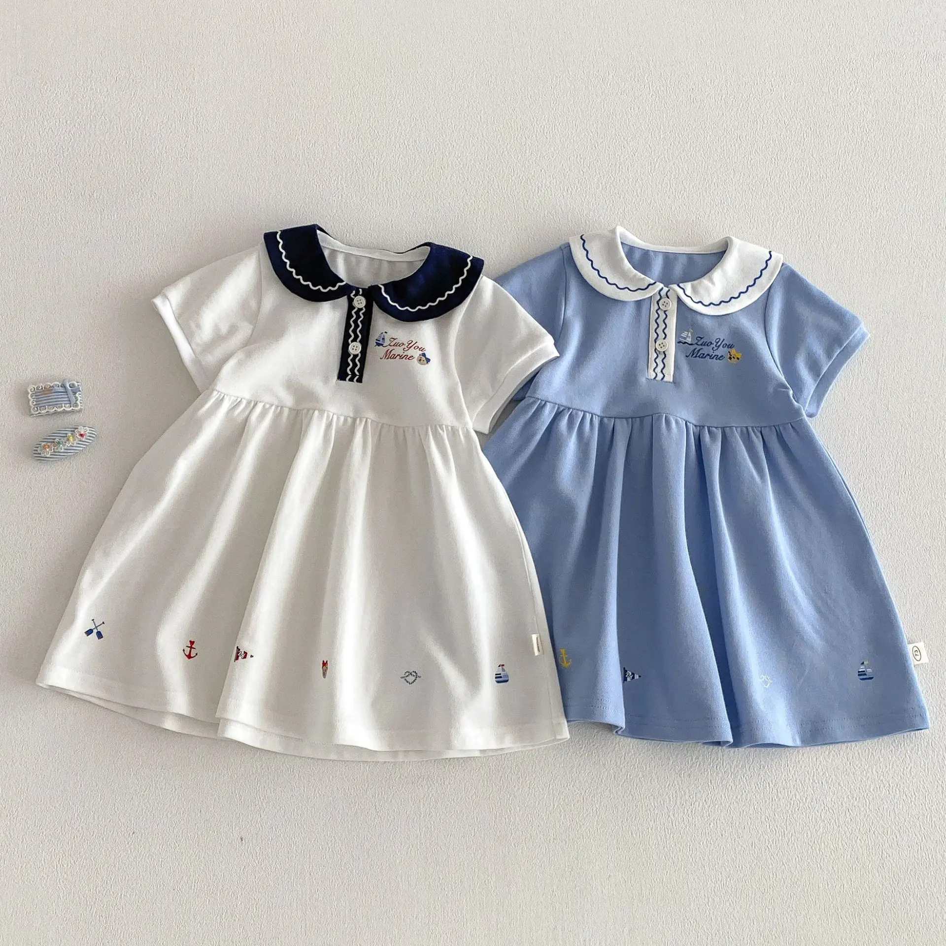 

Girls' College Style Dress 2026 New Summer Baby Doll Collar Cartoon Princess Dress Children's Korean Version Dress
