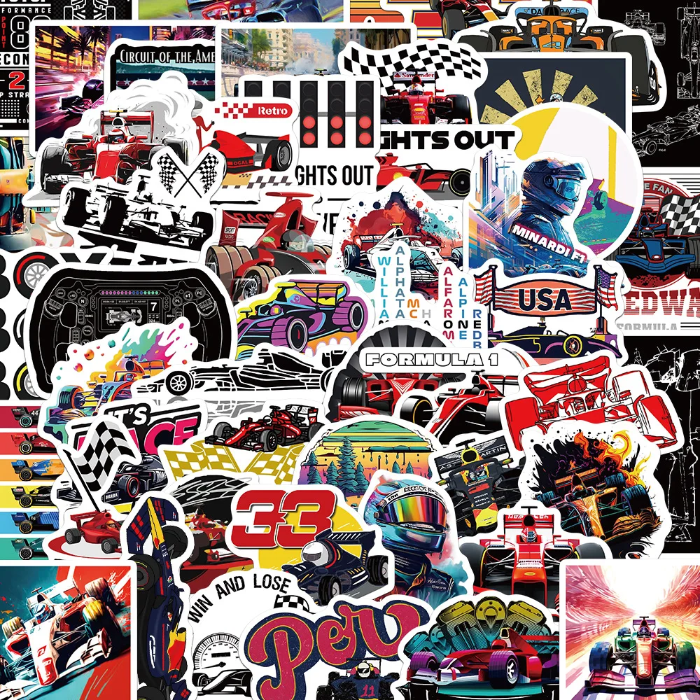 50pcs F1 Formula One Stationery Luggage Notes Waterproof Sticker