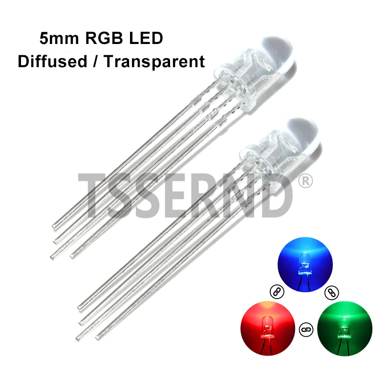 50pcs LED F5 Light Emitting Diode Red Green Blue Multicolor 4pin 5mm RGB Led Diode Light Lamp Tricolor Round Common Anode