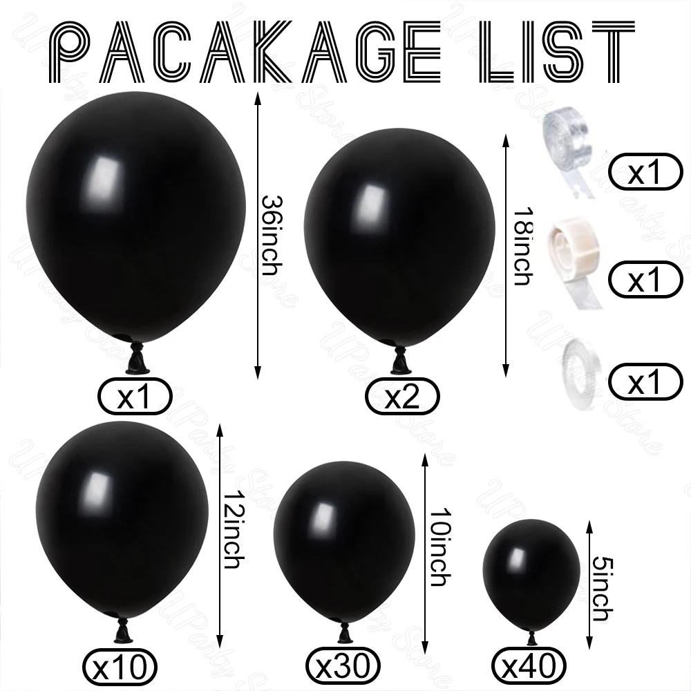 85Pcs Black Balloons Garland 5/12/18/36Inch Matte Black Balloon Arch for Wedding Birthday Baby Shower Graduation Party Decoratio