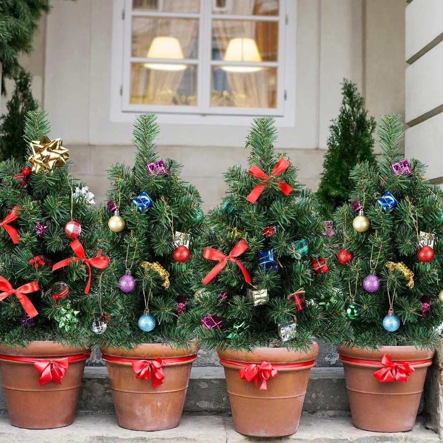 4 قطعة أشجار عيد الميلاد في الهواء الطلق 24 ''ممر صغير أشجار عيد الميلاد مع حصص الاصطناعي مقاوم للماء أشجار عيد الميلاد حديقة الديكور