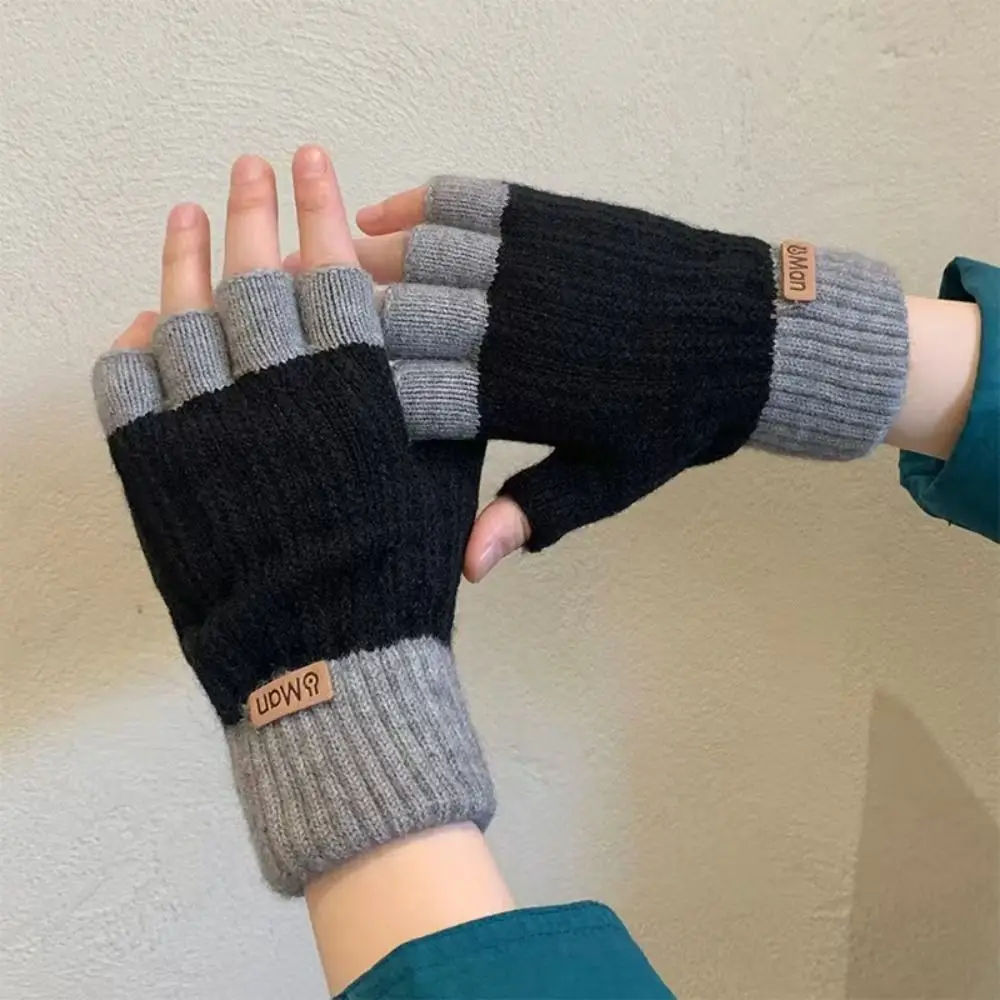 Trendy Thicken Knitted Gloves Thermal Women Men Fingerless Gloves Winter Warm Gloves