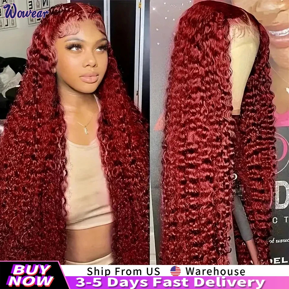 

13x6 Red Colored Brazilian Hair Deep Wave Lace Front Wig Human Hair Lace Frontal Wig Burgundy 99J Colored Wigs For Black Women