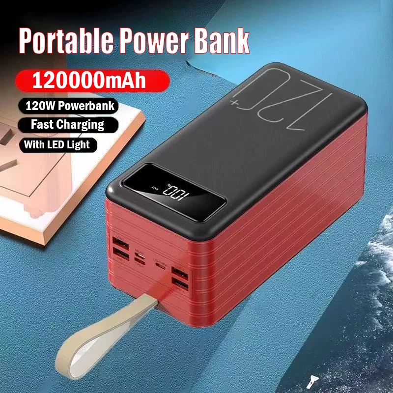 Portable 120000mAh High Capacity Power Bank 120W Super Fast Charging Powerbank Charger External Battery for Iphone Huawei Xiaomi
