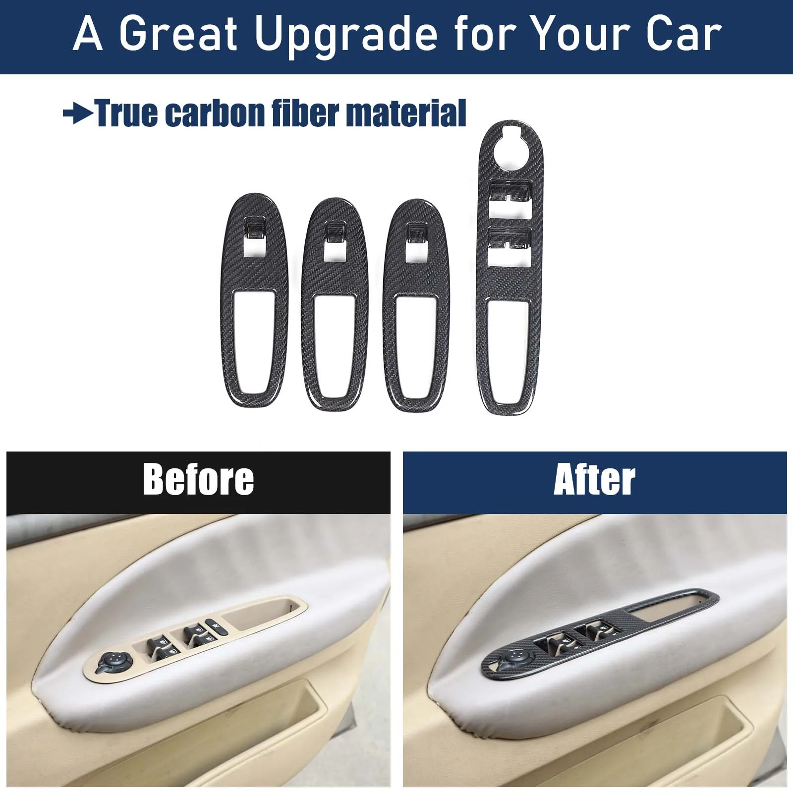 Real Carbon Fiber For Alfa Romeo 159 Brera Spider 2004-2011 Car Glass Lift Frame Decorative Sticker Car Interior Accessories