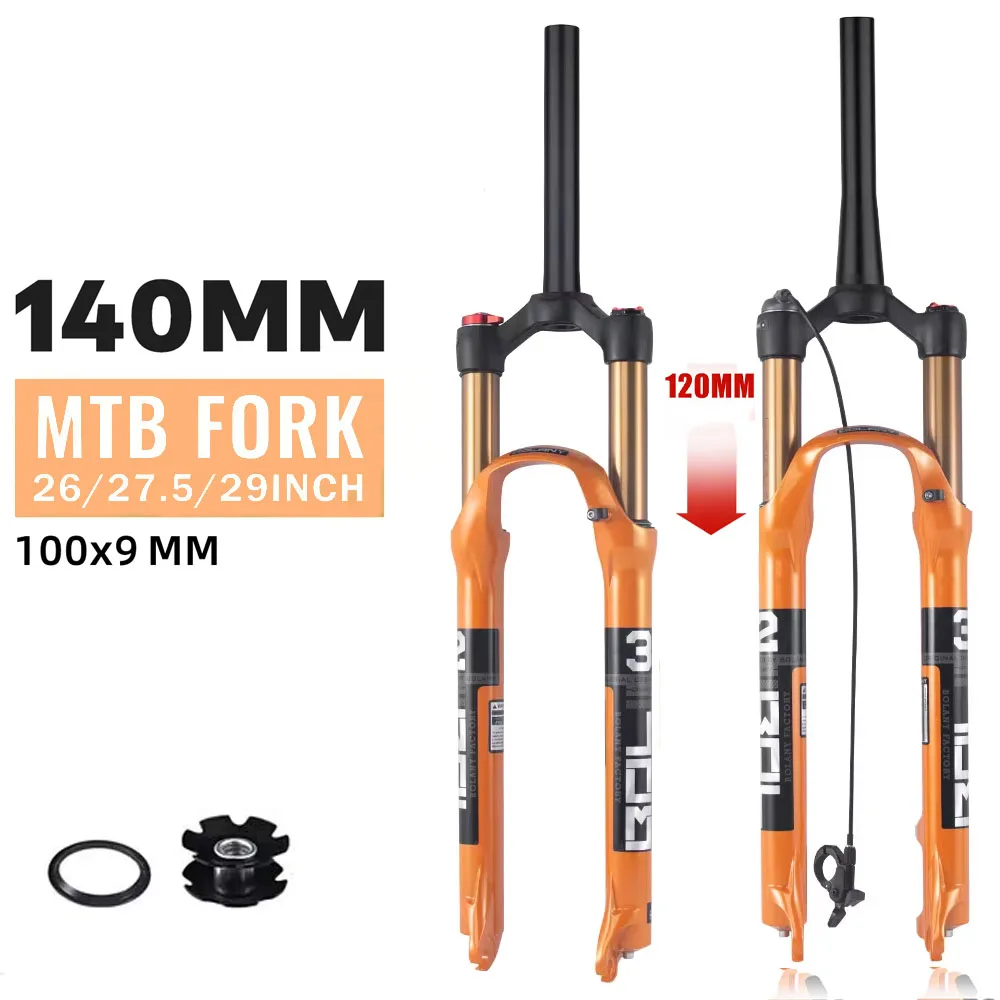 

BOLANY Solo Air Orange Bicycle Suspension Fork 26 27.5 29 inch MTB Straight/Tapered 120MM Travel Quick Release Air Forks