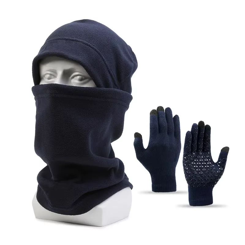 Chapeau pull trois pièces pour hommes, chapeau chaud et froid d'automne et d'hiver, écharpe à cordon de serrage, couvre-visage en velours, chapeau de protection des oreilles