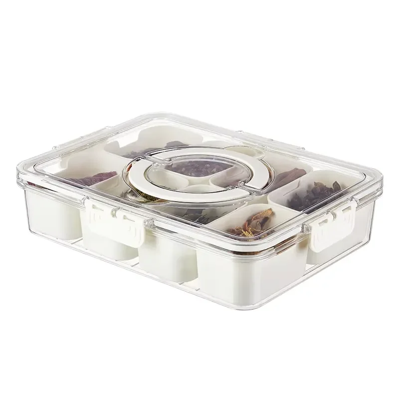 8 Grid Portable Plastic Kitchen Snack Dry Food Storage Box with Transparent Lid and Handle Modern Seasoning Organizer for
