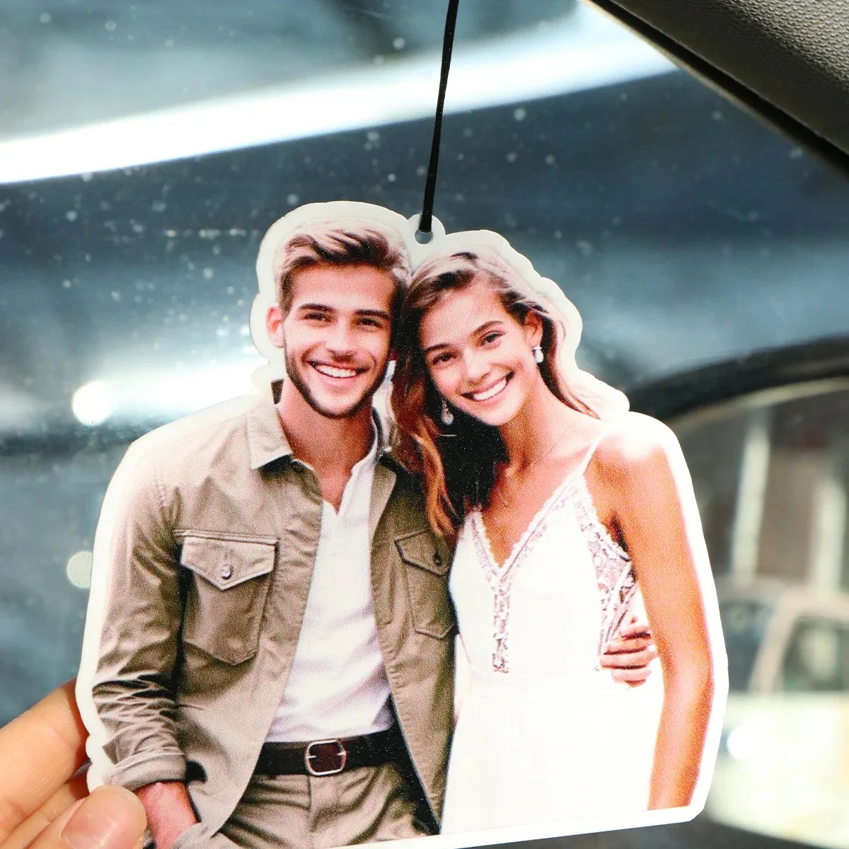 Custom Cutout Photo Car Hanging Ornament Personalized Couple Portrait Rearview Mirror Pendant Auto Interior Anniversary Gift
