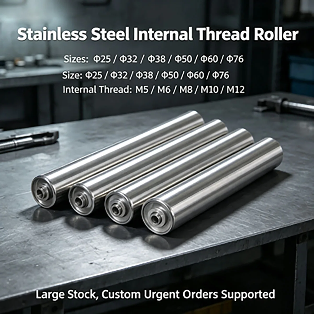 Female Thread Stainless Steel Gravity Roller Conveyor Dia 25/32/38/50/60mm Total Length 100 150 200 250 300 350 400 450 500mm