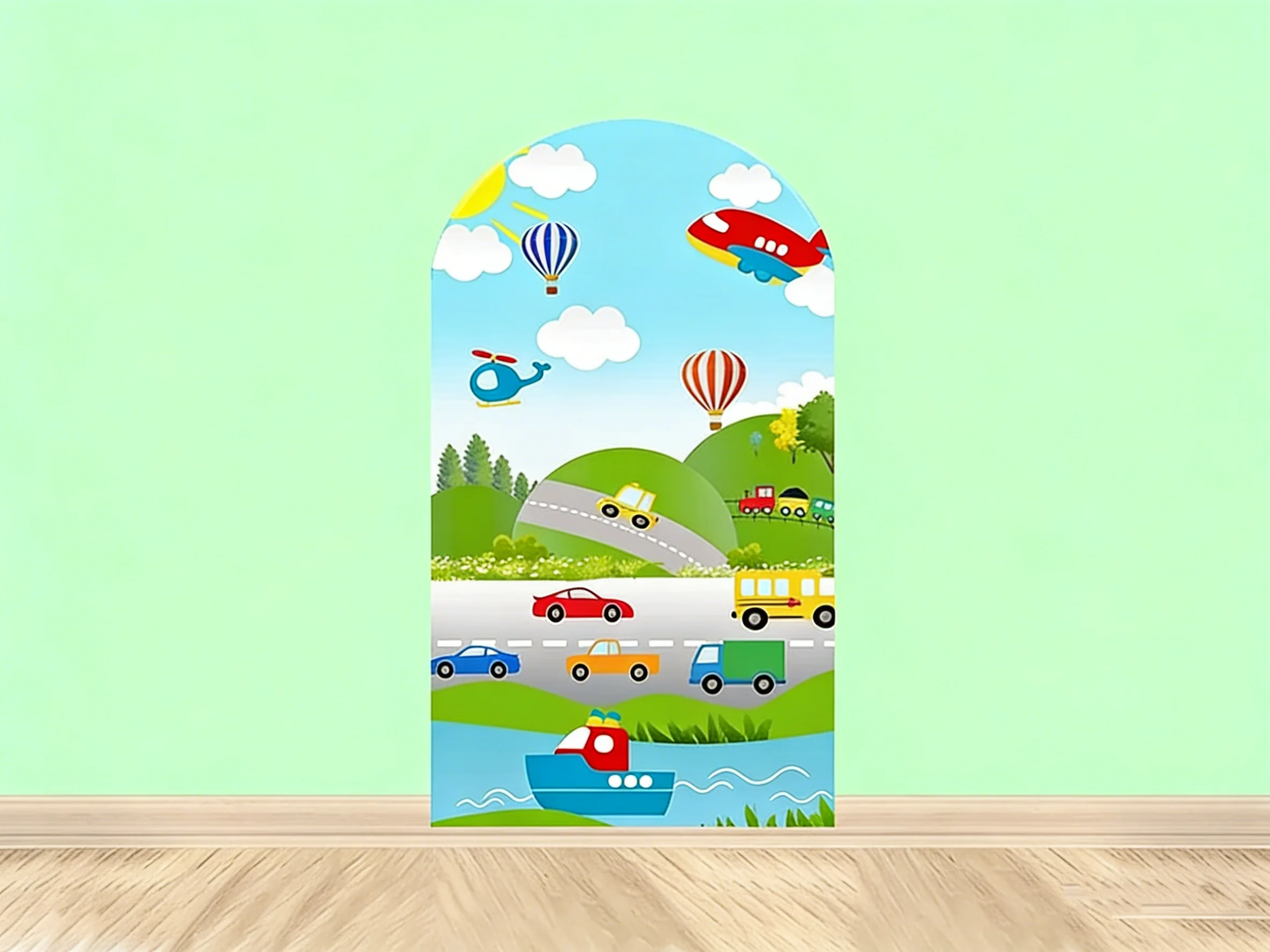 LS Custom 2-Sided Urban Transportation Car Ship Airplane Birthday Party Baby Shower Cover Chiara Arch Background Decor Backdrop
