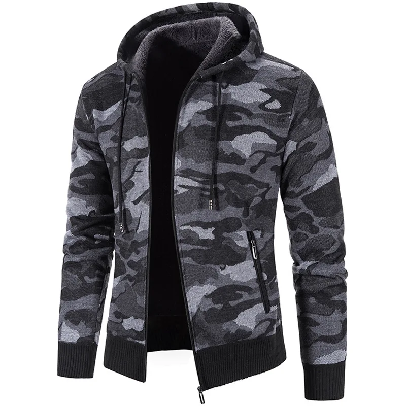 Autumn Hooded Men's Sweater with Thick and Velvet Men's Cardigan Knitted Sweater Coat Camouflage Hoodies Jacket M-4XL MY921