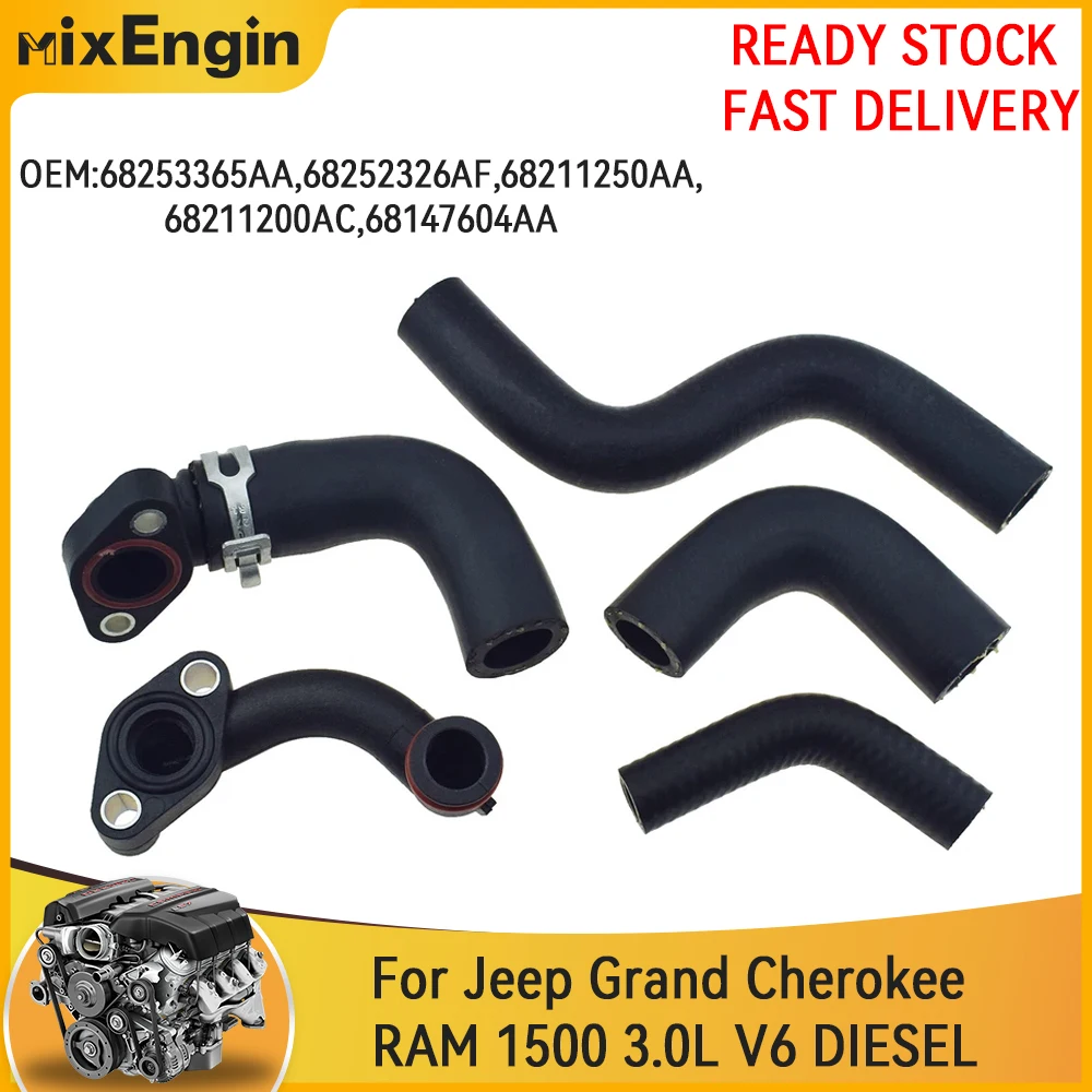 

Engine 5pcs Radiator Coolant Water Pipe Pass Tube Kit Fit 3.0 L T For Dodge Jeep Grand Cherokee RAM 1500 3.0L V6 Diesel 14-19