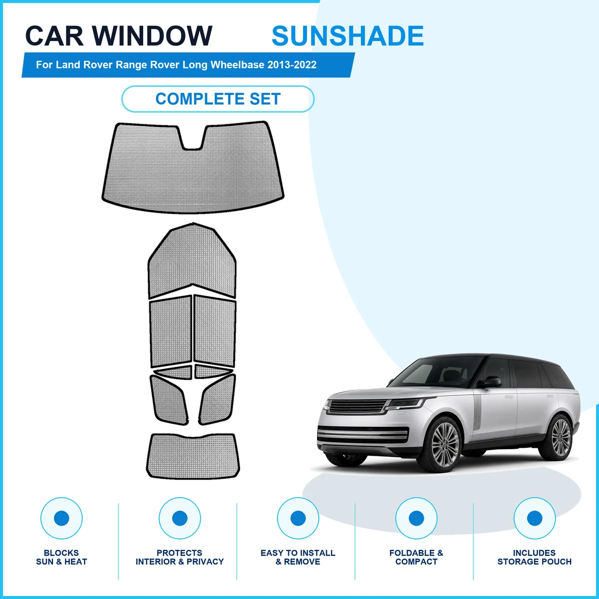 For Land Rover Range Rover Long Wheelbase 2013-2022 Custom Full Set Window Sunshades Aluminum Foil Suction Cup Anti UV Privacy