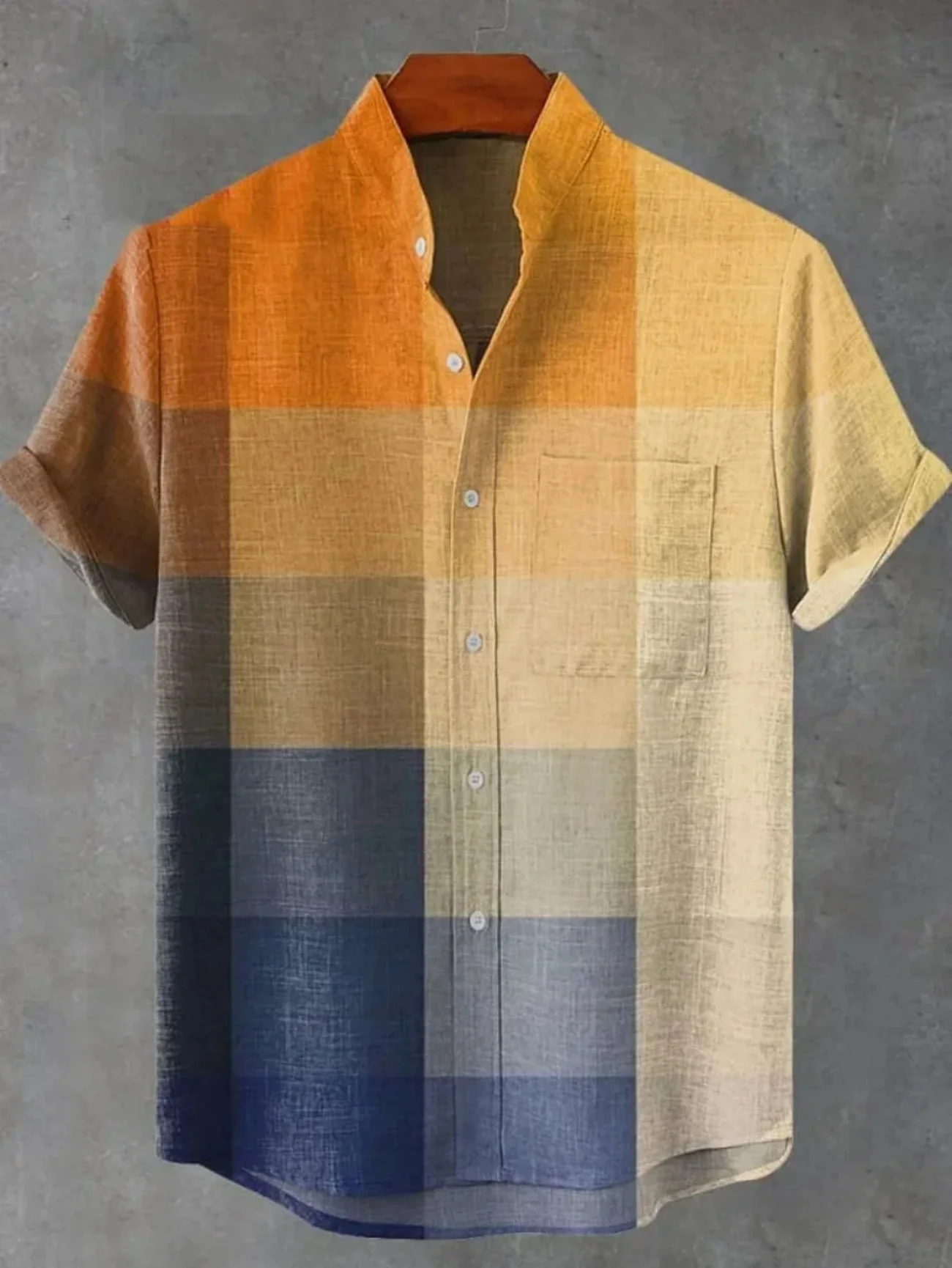 New men's artistic print, simple pattern, high-quality men's clothing, casual linen short-sleeved shirt, fast delivery