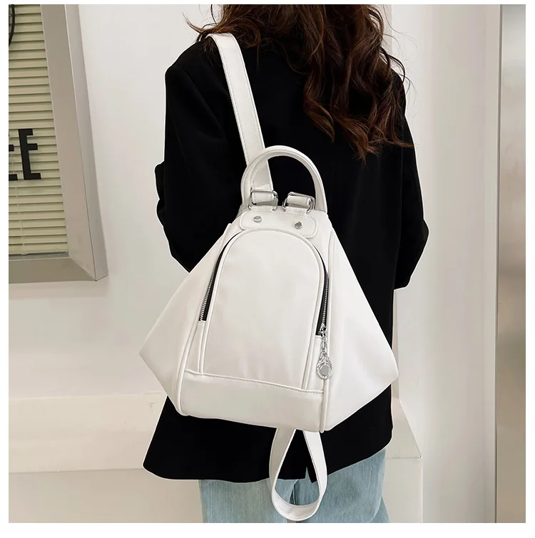 Casual Soft Leather Women Backpacks Fashion Solid Color Zipper Design Student Schoolbags Portable Travel Backpack