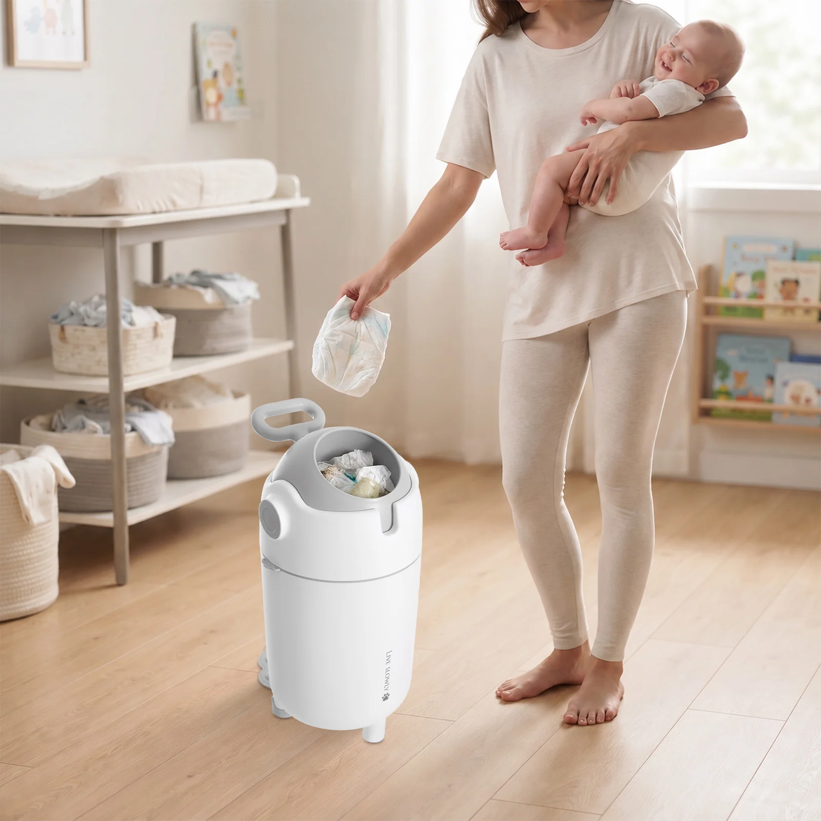 Odor-locking Diaper Trash Can, 15L Sealed Nappy Disposal Bin, Baby Diaper Trash Can, Baby Diaper Bin with Airtight Lid