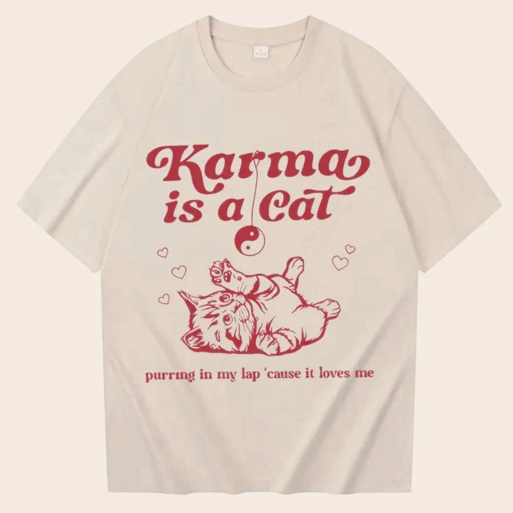 Karma Is A Cat Short Sleeve Taylor Music Printed Men's and Women's Tops Taylor Merch Music Tour 2024 Swift Short Sleeve T-Shirt