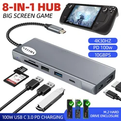 Type-C HUB Docking Station Compatible with M.2 NVMe/SATA SSD HD 4K 60Hz Adapter for PC/Steam Deck Game Console Accessories