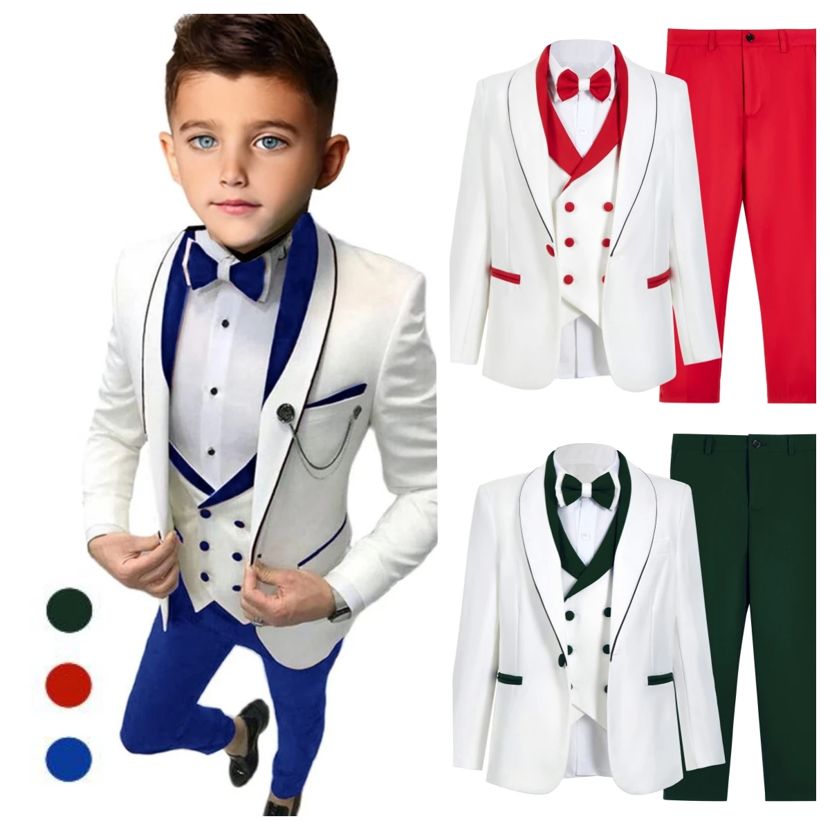 

24 Hours Ship Boys Formal Suit Set, 4PC Set Suit Jacket Vest Pants Bow-Tie, Kids Wedding Suits, Party Dresswear 3-14 Years
