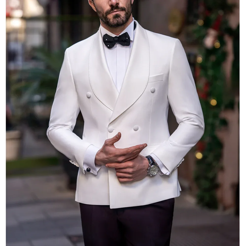 Fashion Men Blazer 1 Piece Solid Color Chic Shawl Lapel Double Breasted Coat Slim Prom Party Dinner Wedding Elegant Jacket