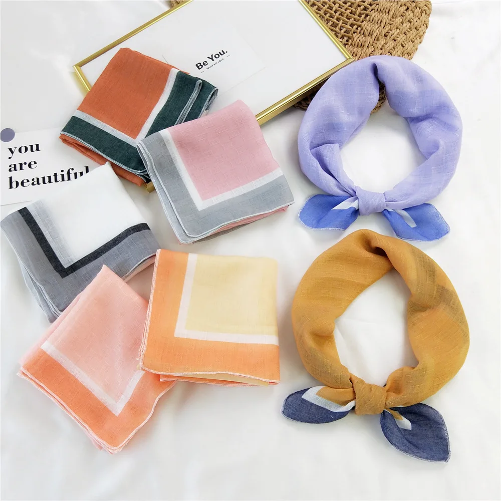 square headband Women Fashion hijab Solid Color Bandana Neck Scarf Female Handkerchief Hair Bands Cotton Small Square 58*58cm