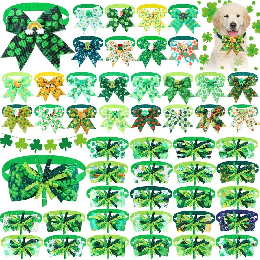 

Набор галстуков-бабочек и ошейников для собак ко Дню Святого Патрика, зеленые ирландские ошейники-галстуки оптом для маленьких и средних домашних животных и кошек