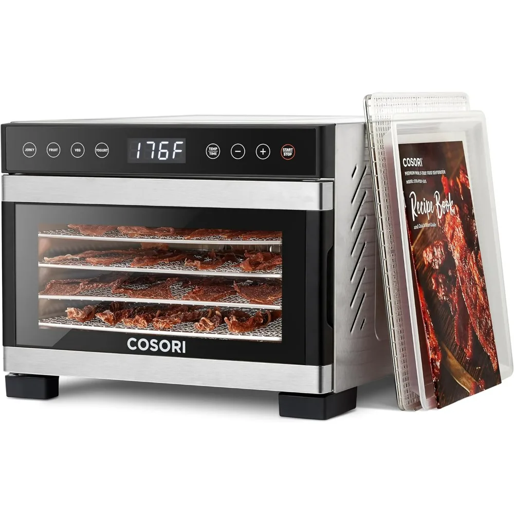 

Дегидратор для еды джерки, контроль температуры 176 ° F, 5 сушильных аппаратов из нержавеющей стали, 4 предустановок, таймер 48 часов