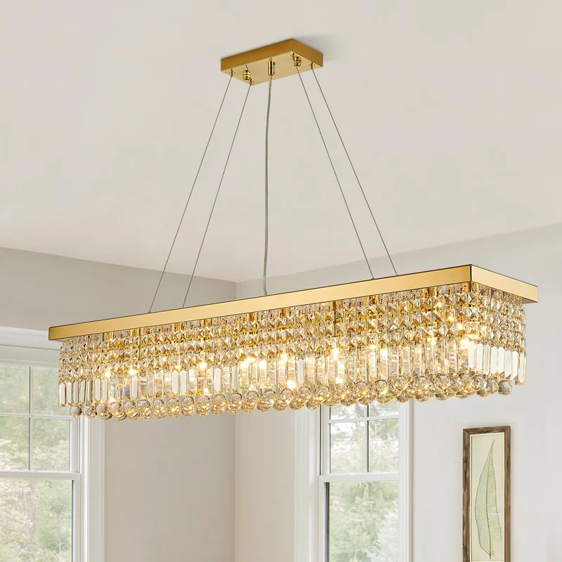Luxuriöser Kristall-Kronleuchter, dimmbare LED-Pendelleuchte, linear, 100 cm, 8-flammig, E14, Hängeleuchte für Wohnzimmer, Esszimmer, Schlafzimmer, Kücheninsel