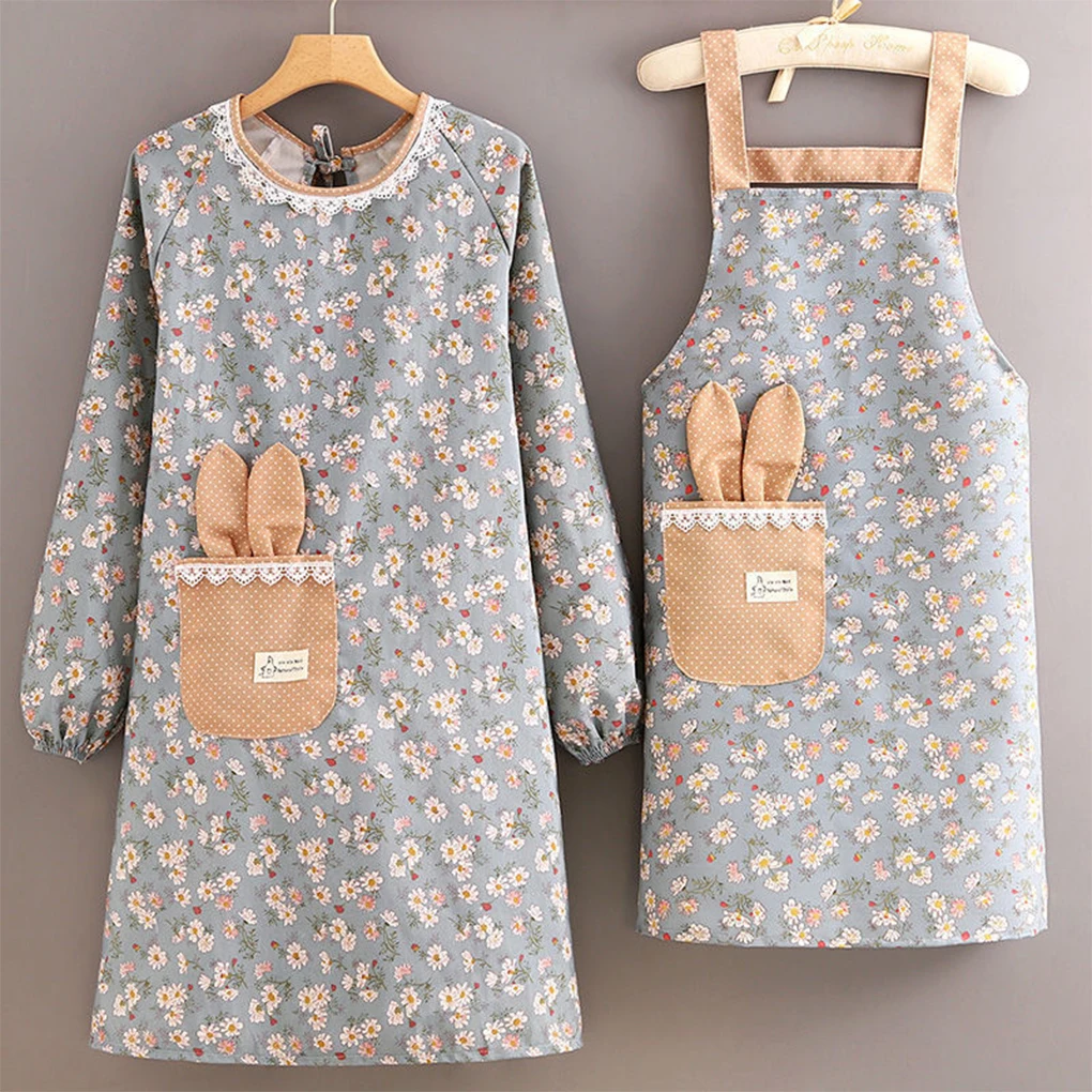 Exquisite Rabbit Pocket Apron Stain Resistant Fabric Wear-resistant 1. Soft Fabric Work Wear Kitchen Black long sleeved