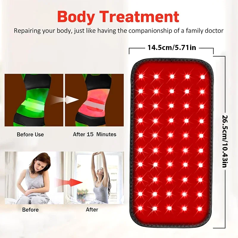 60 LEDs Red Infrared Light Therapy Belt 850nm 660nm Back Burn Fat Wrap Slimming Machine for Body Knee Hands Feet Waist Heat Pad