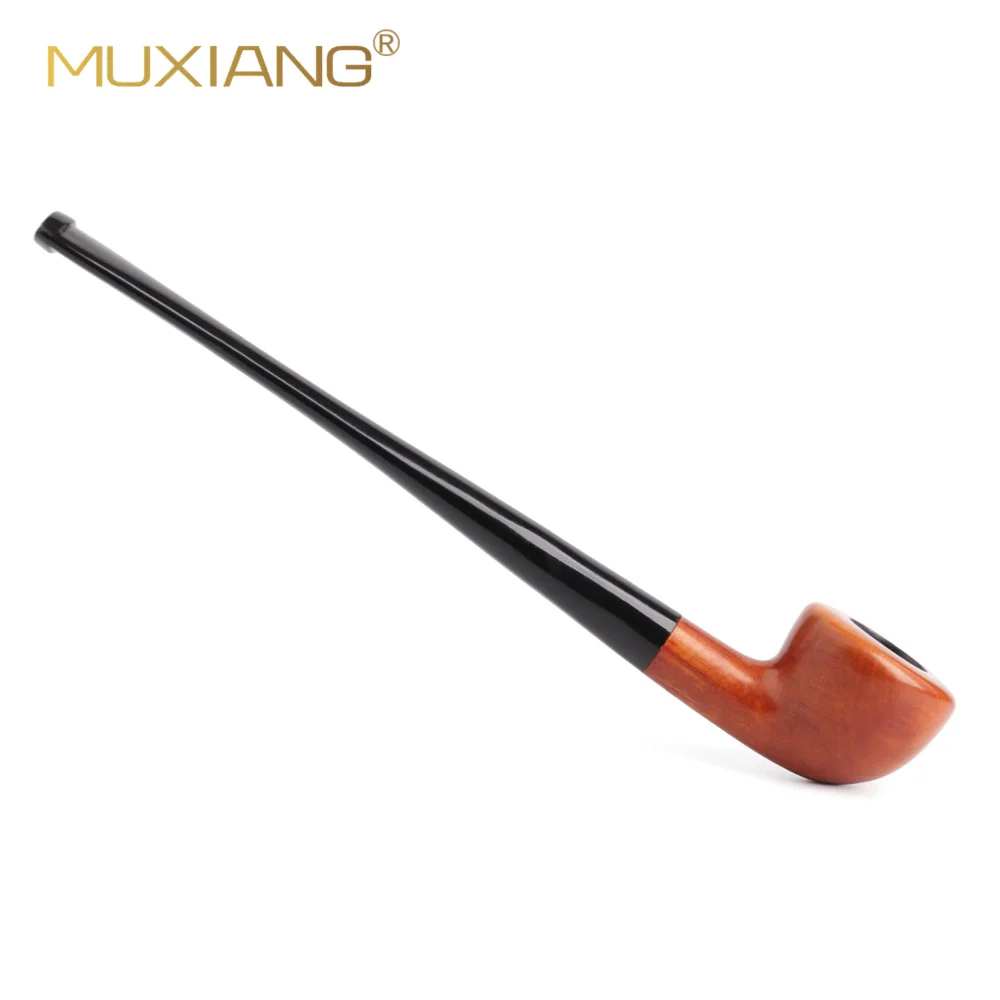 MUXIANG Handmade Briar Wood Churchwarden Reading Pipe Small Long Stem Straight Polo Tobacco Pipe with 10 Smoking Tools