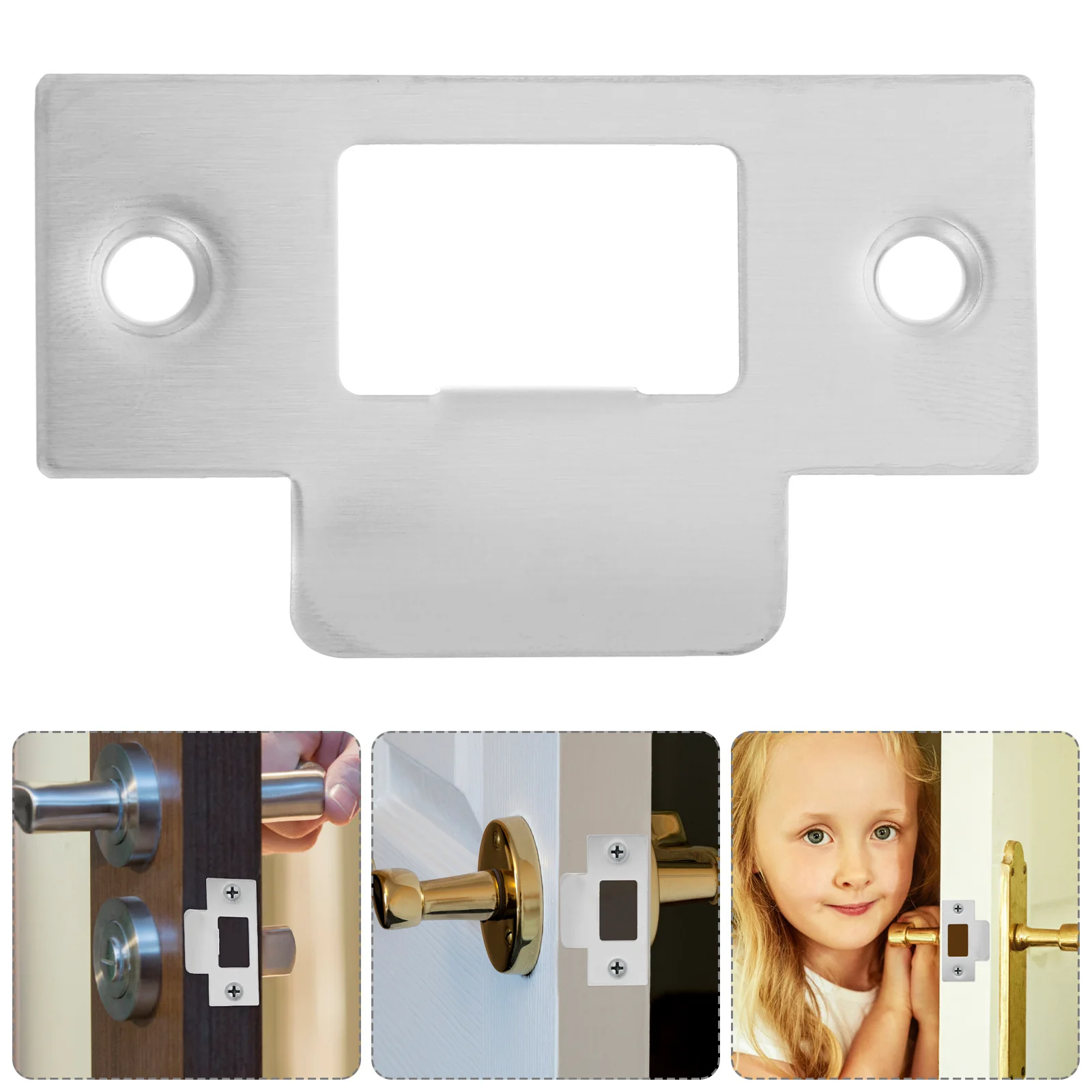 4pcs Door Strike Plate Stainless Steel Door Reinforcement Kit Hole Filler Cover Plate For Deadbolt Installation Security