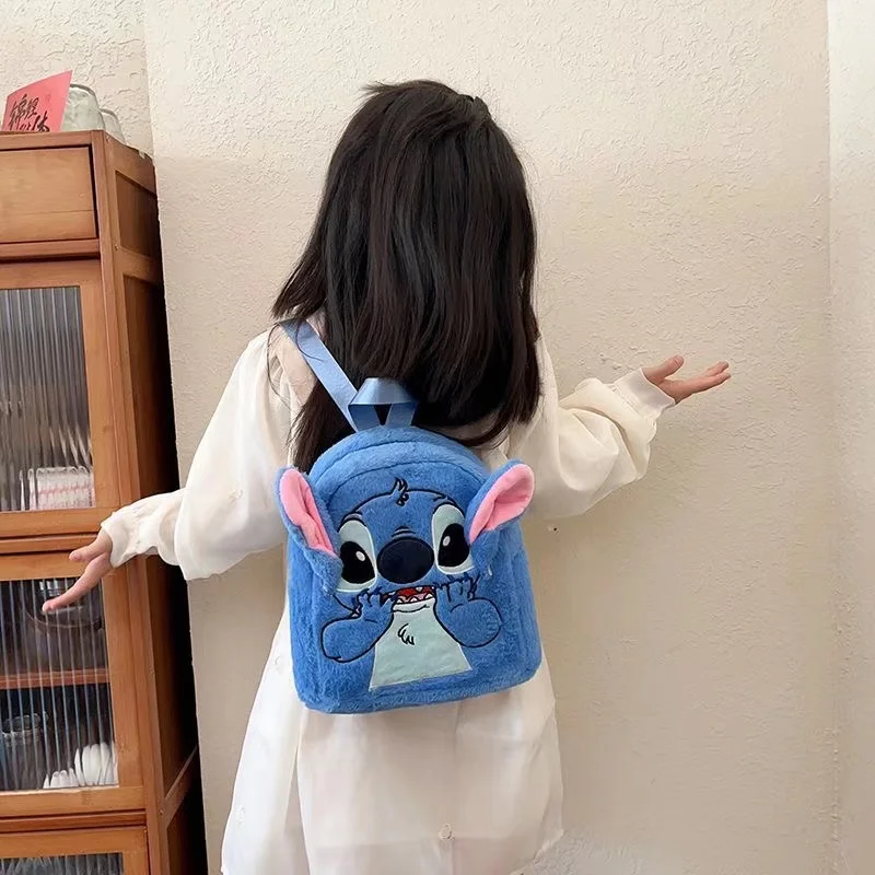 Fotos reais transporte da gota 2025 nova paródia Stitch Angel azul profundo pelúcia grande capacidade mochila dos desenhos animados bonito moda mochila