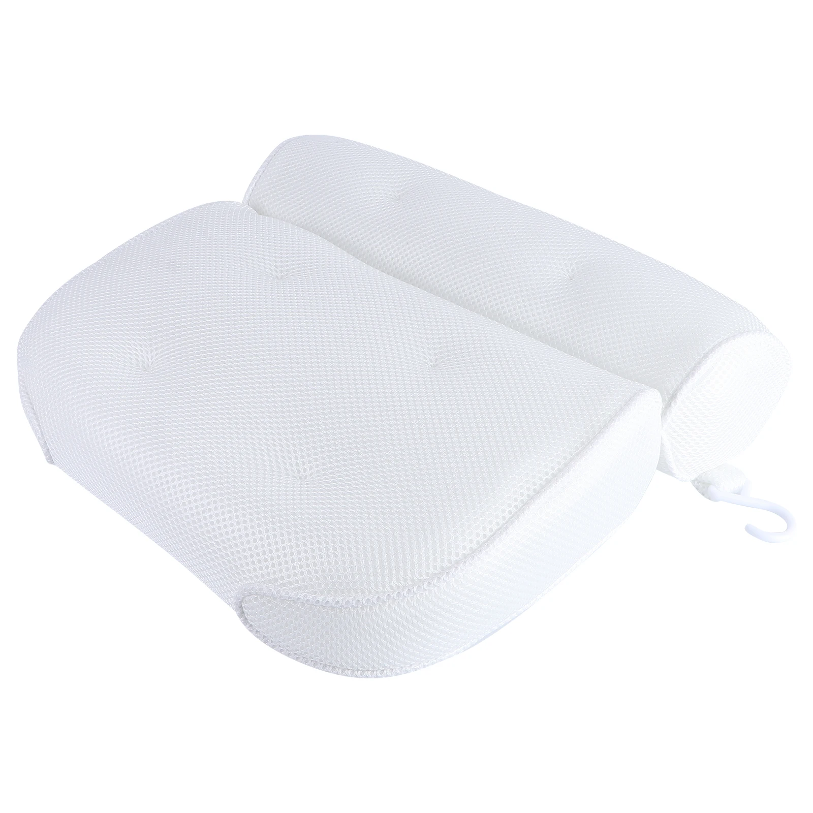 Breathable 3D Mesh Spa Bath Pillow White Suction Cups Neck Back Support Non-Slip Tub Pillow Easy Drying Luxurious