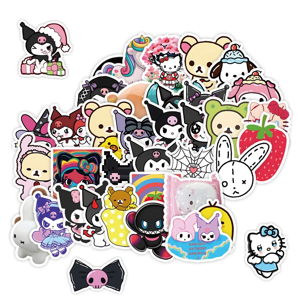 Paquete de pegatinas de Sanrio para niños, calcomanías impermeables de Hello Kitty, Kuromi, My Melody, Pompón, Cinnamoroll, 10/30/50 piezas