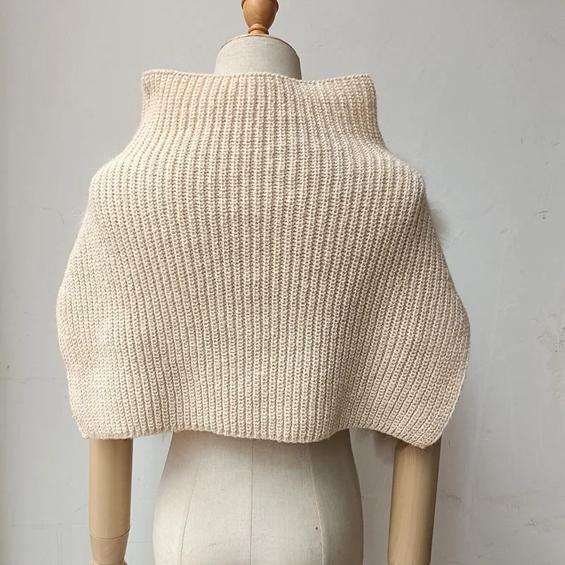 Women Fox Fur Striped Knitted Shawl Turtle neck Fashion Warm Autumn Knitted Real Fur Poncho