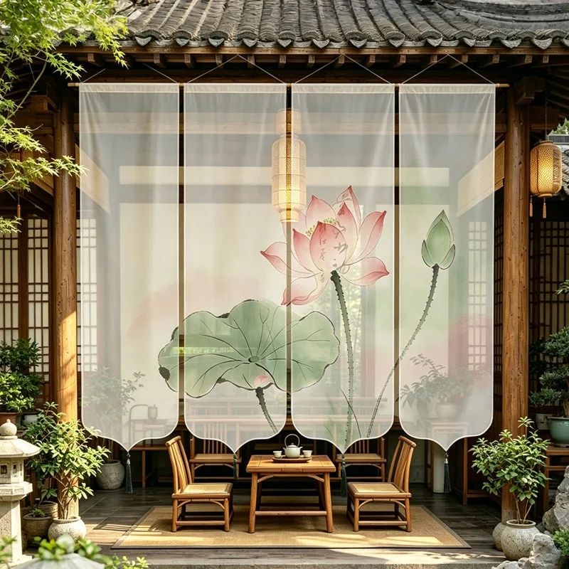  Japanese Style Lotus Hanging Room Divider | Semi Transparent Gauze Partition for Garden & Patio | Zen Yoga Studio Decor