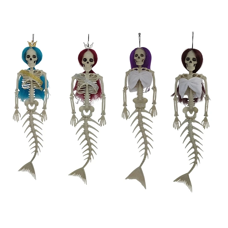 

Mermaid Skeleton W Colored Hair Halloween Decorations 4Pack-16.94In Long Graveyard Haunted House Or Cemetery Party Decor